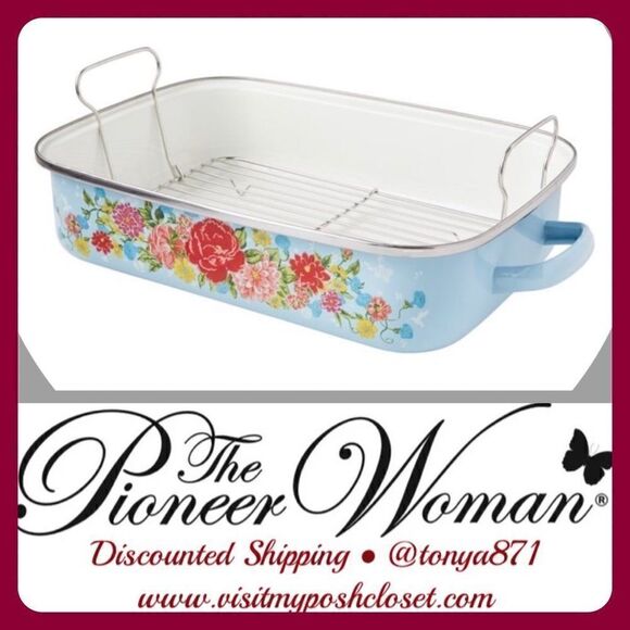 🦋 New Pioneer Woman Sweet Rose 16-Inch Enamel on Steel Roaster - Picture 1 of 4